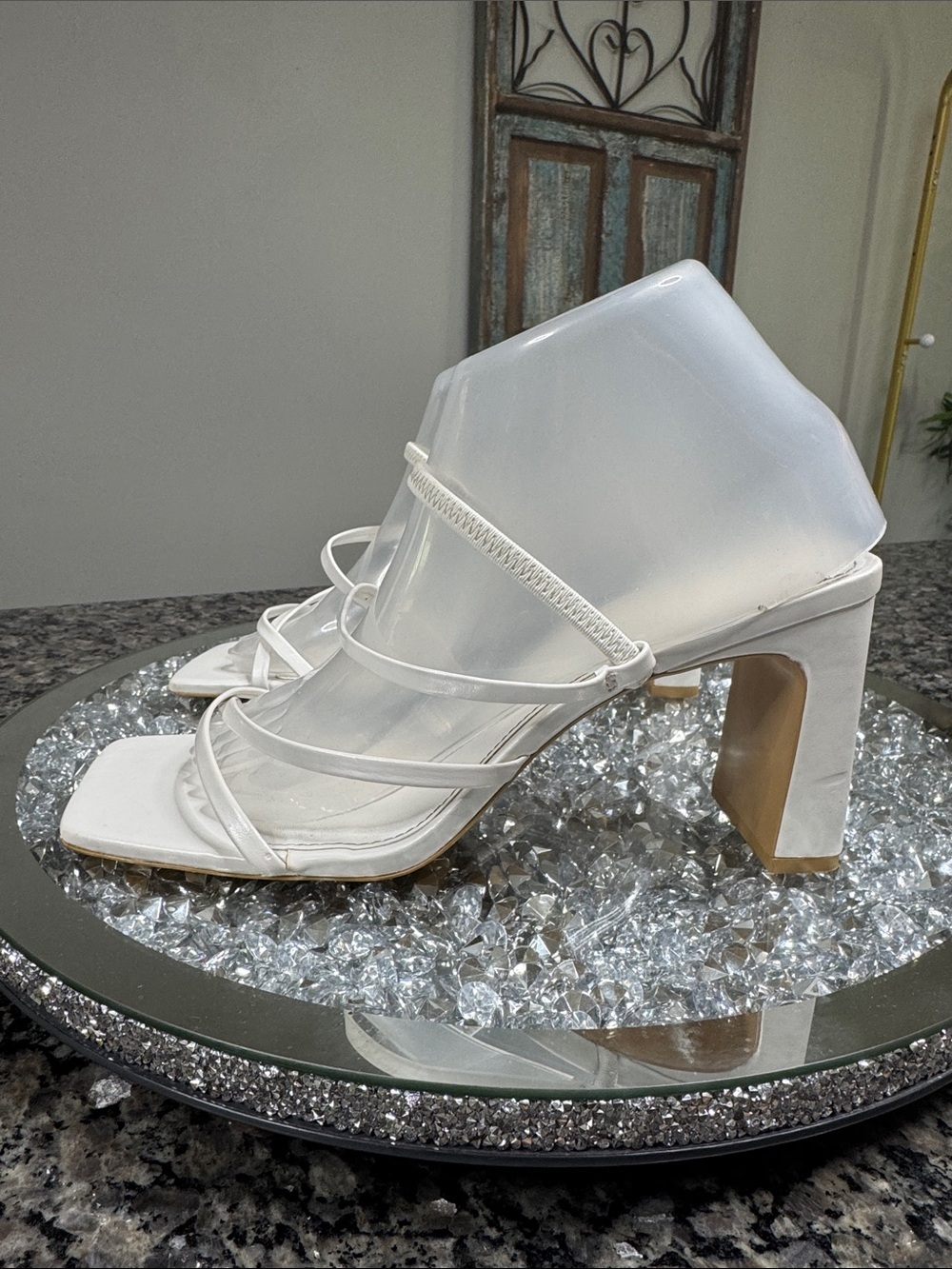 H&M White Strappy Block Heel Sandals 8